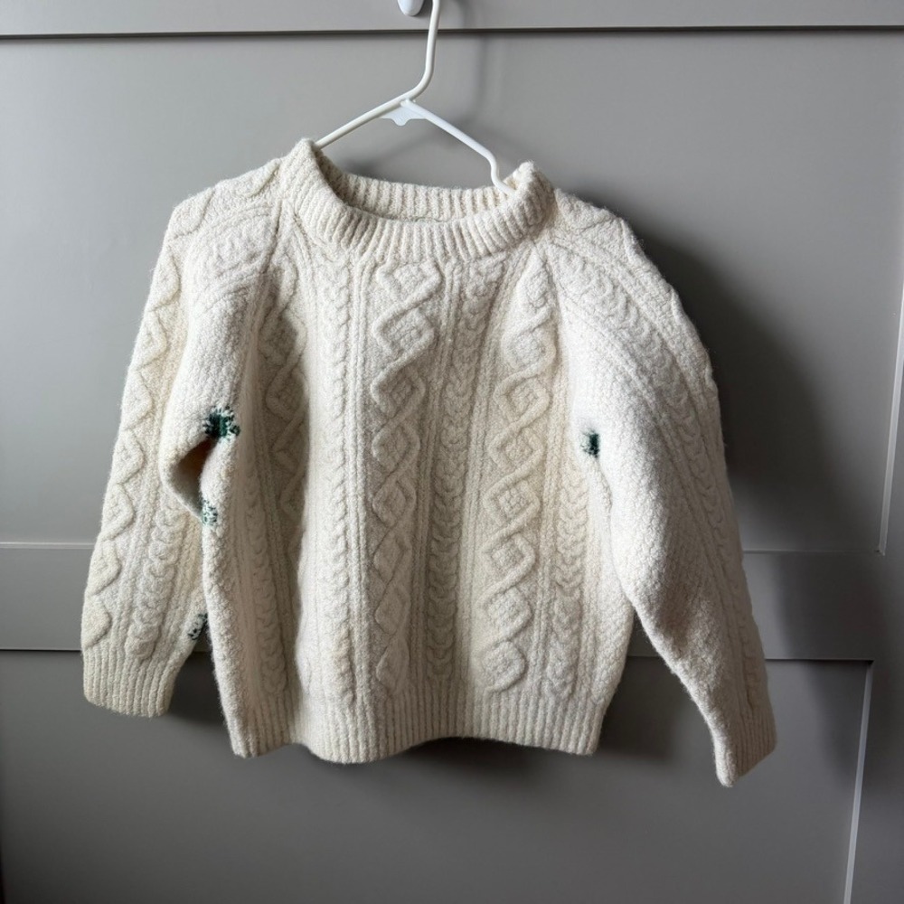 Blarney Woollen Mills Aran Sweater Women M Cream 100% Wool Handknit Ireland